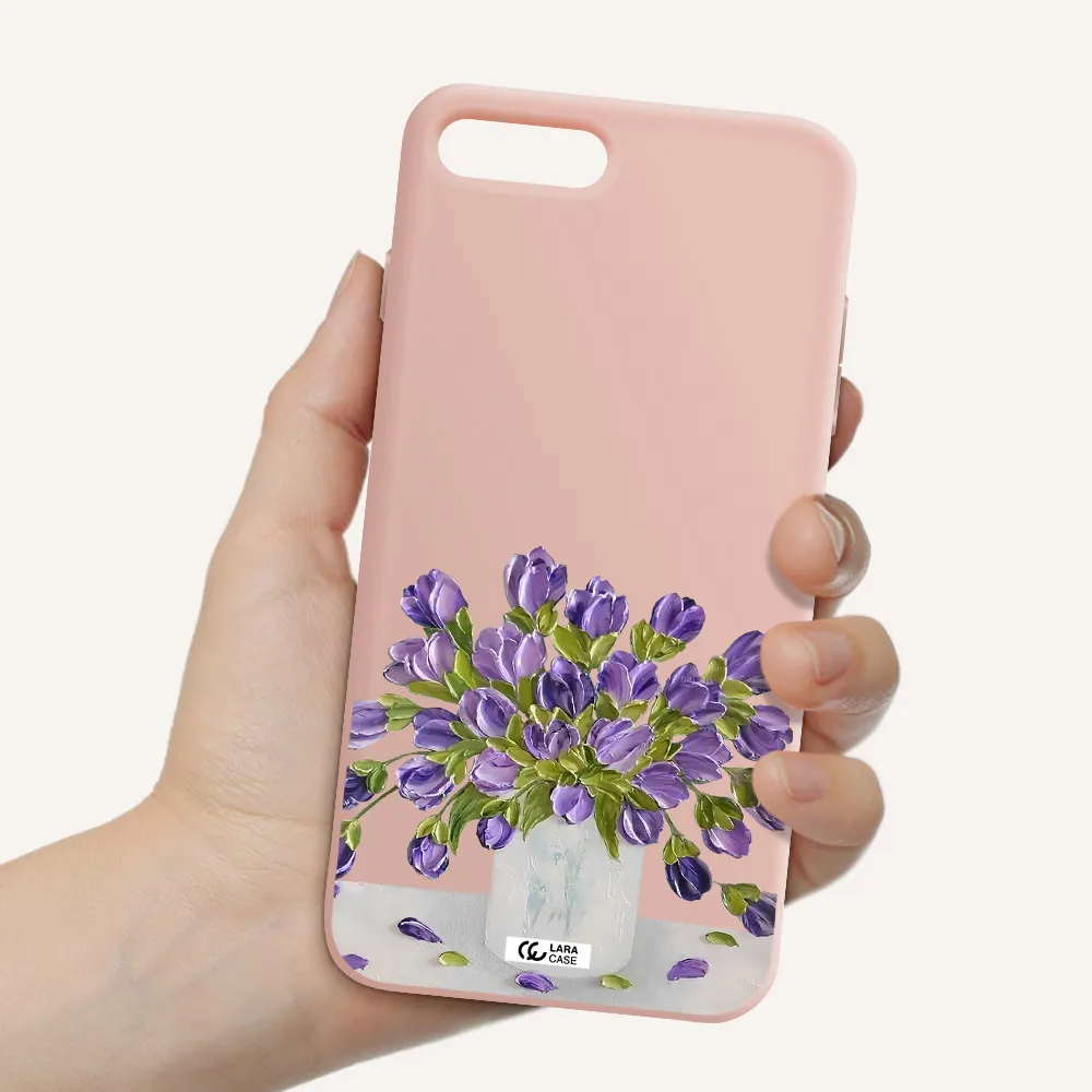 a bunch of purple flowers Apple iPhone 7 plus Silicone pastel pink Case