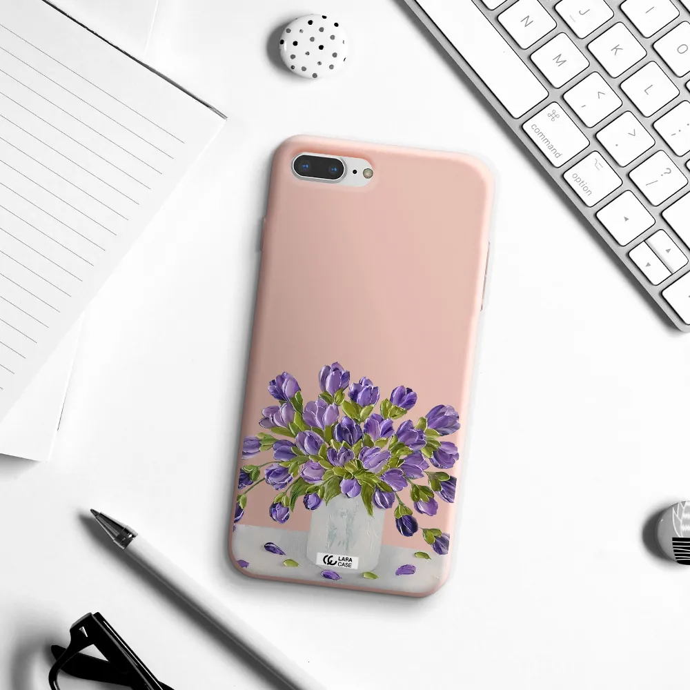 a bunch of purple flowers Apple iPhone 7 plus Silicone pastel pink Case