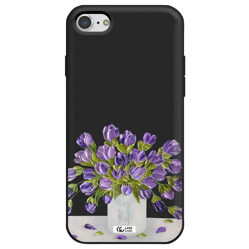 a bunch of purple flowers Apple iPhone 7 Silicone black Case