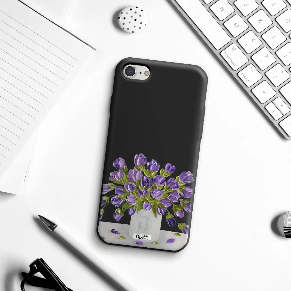 a bunch of purple flowers Apple iPhone 7 Silicone black Case