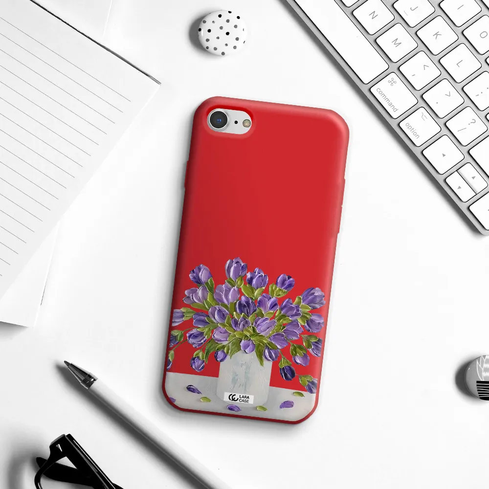 a bunch of purple flowers Apple iPhone 7 Silicone Imperial Red Case