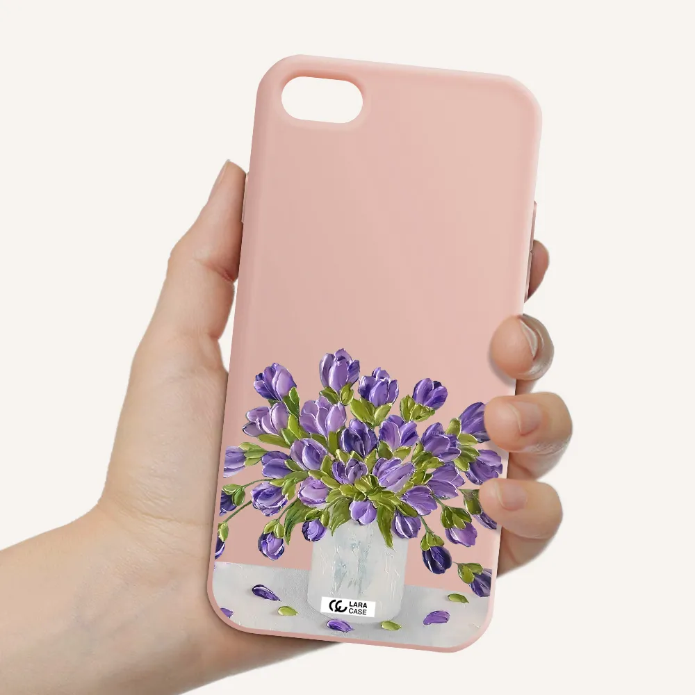 a bunch of purple flowers Apple iPhone 7 Silicone pastel pink Case