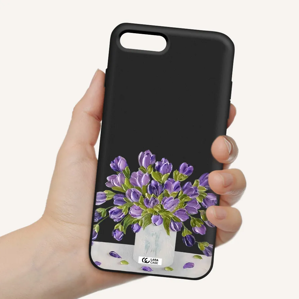 a bunch of purple flowers Apple iPhone 8 plus Silicone black Case