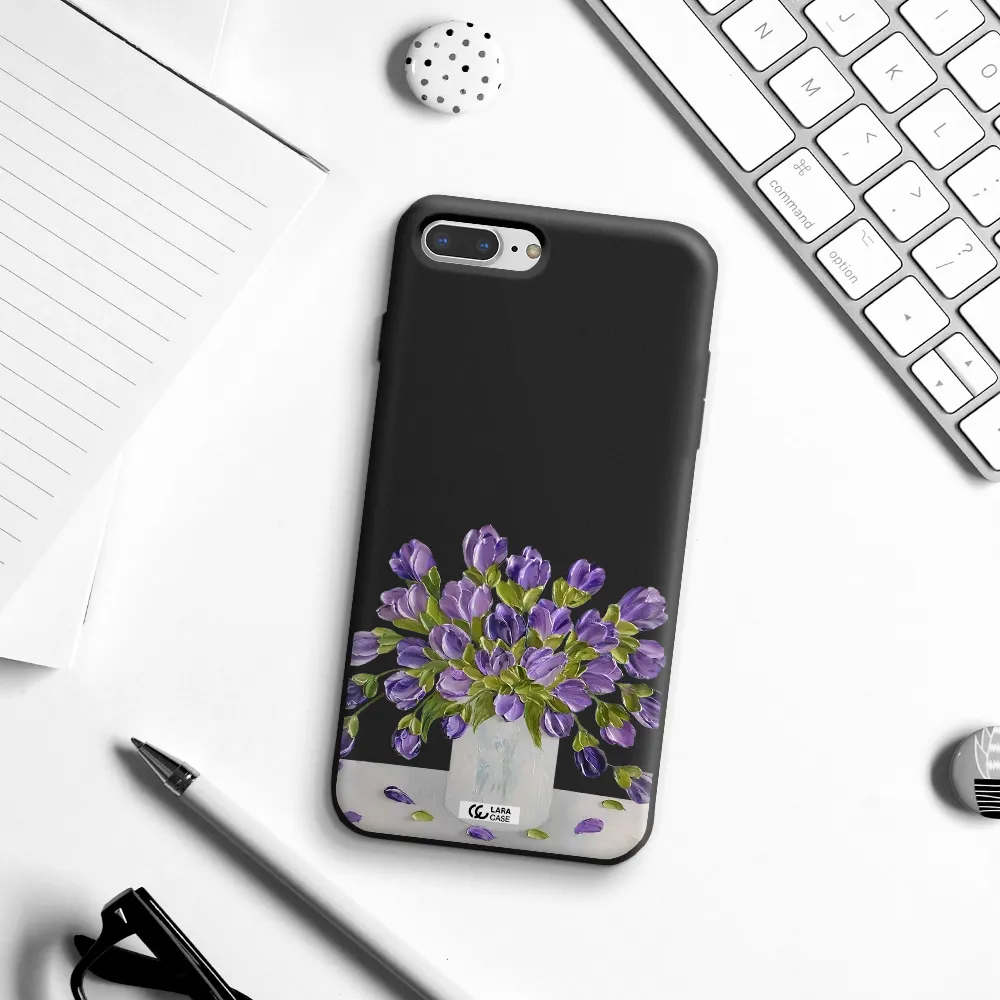 a bunch of purple flowers Apple iPhone 8 plus Silicone black Case