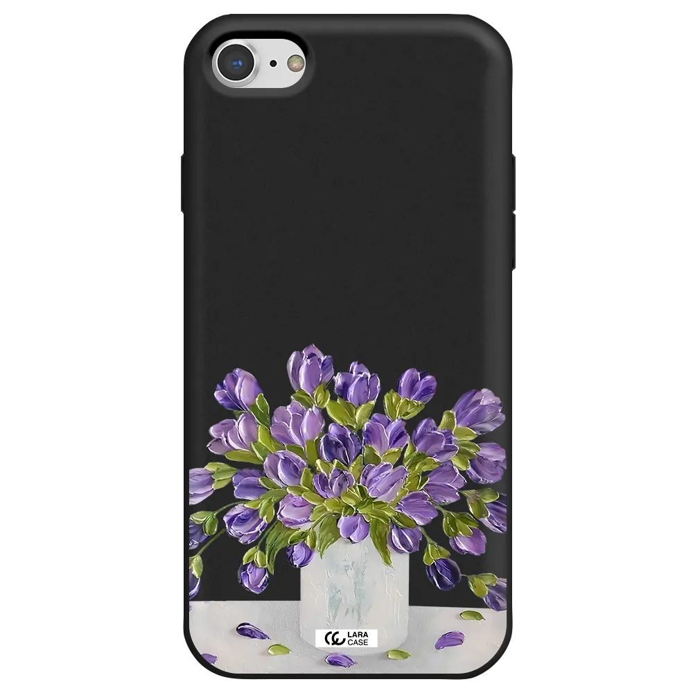 a bunch of purple flowers Apple iPhone 8 Silicone black Case