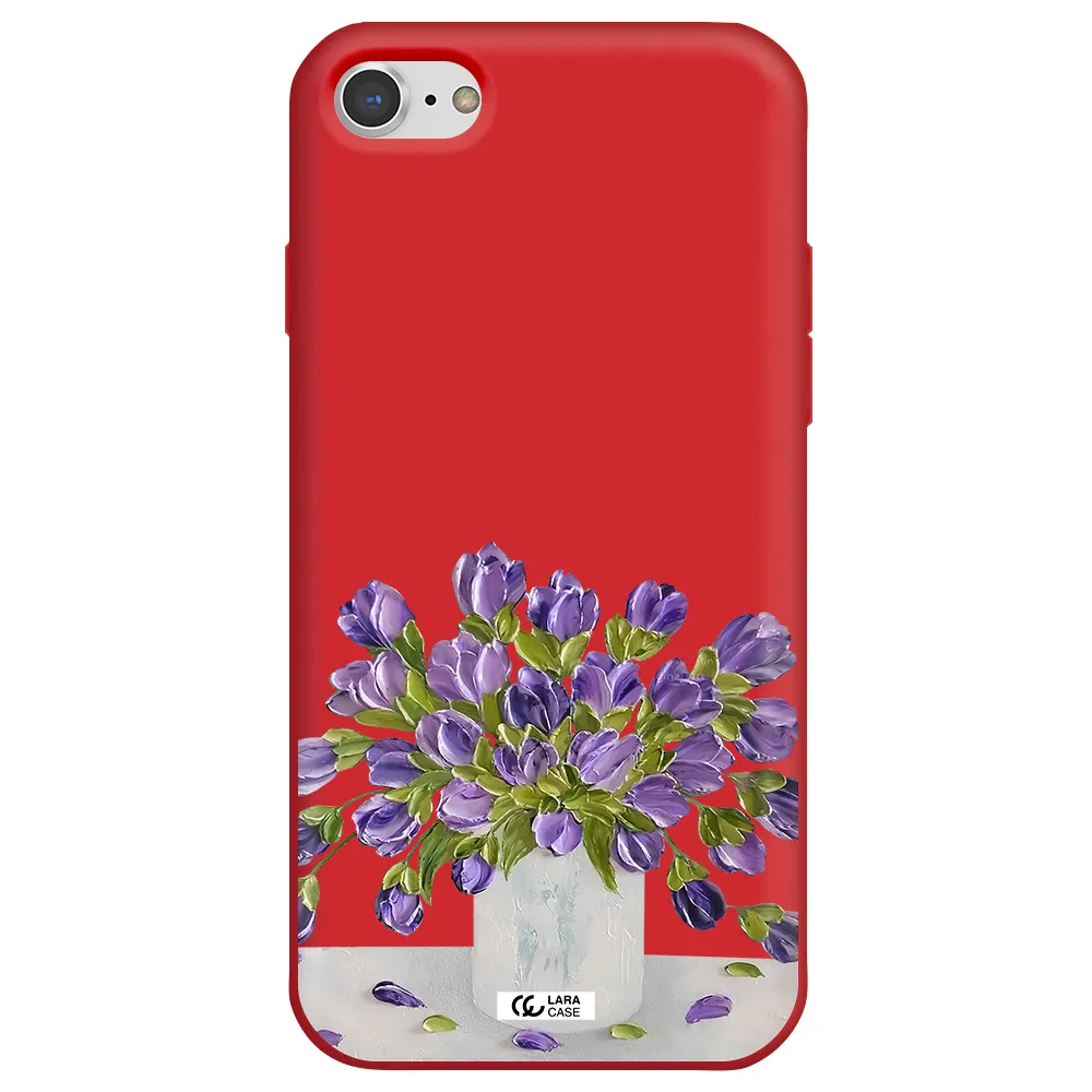 a bunch of purple flowers Apple iPhone 8 Silicone Imperial Red Case