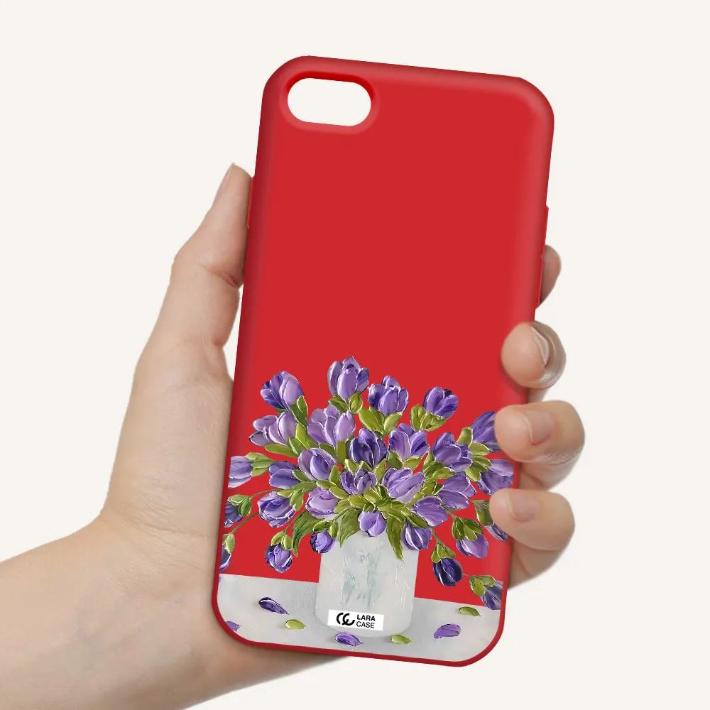 a bunch of purple flowers Apple iPhone 8 Silicone Imperial Red Case