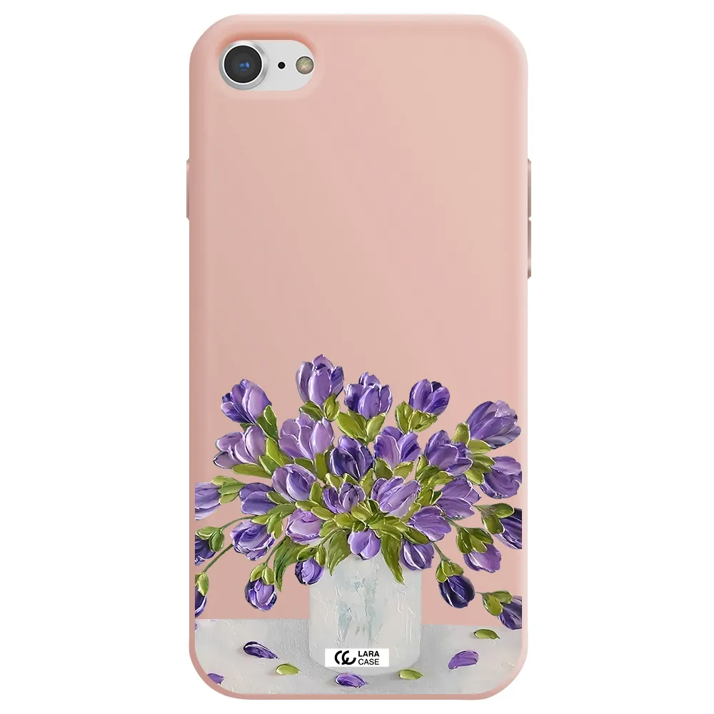 a bunch of purple flowers Apple iPhone 8 Silicone pastel pink Case