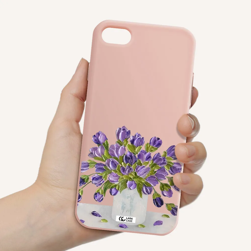 a bunch of purple flowers Apple iPhone 8 Silicone pastel pink Case
