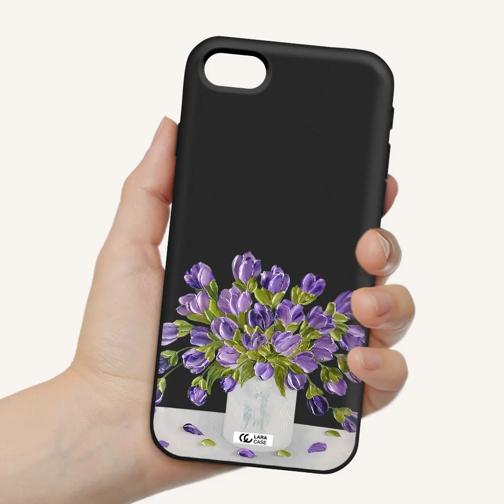 a bunch of purple flowers Apple iPhone se 2020 Silicone black Case