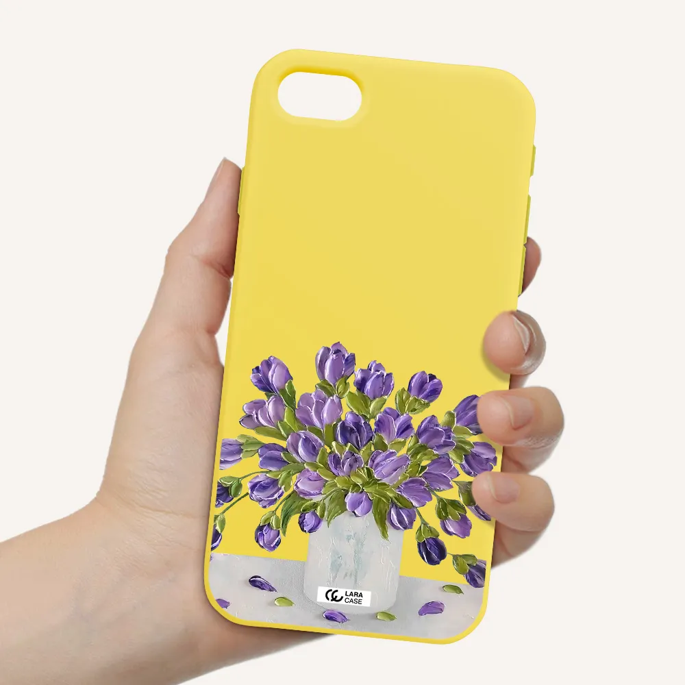 a bunch of purple flowers Apple iPhone se 2020 Silicone canary yellow Case