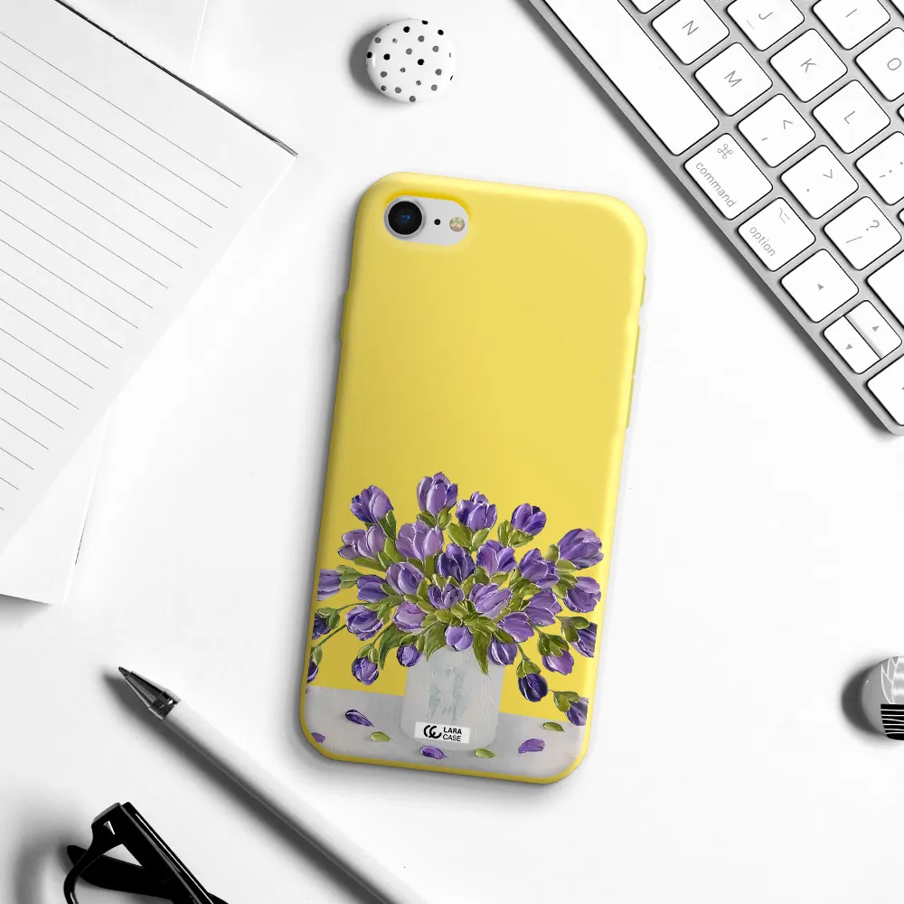a bunch of purple flowers Apple iPhone se 2020 Silicone canary yellow Case