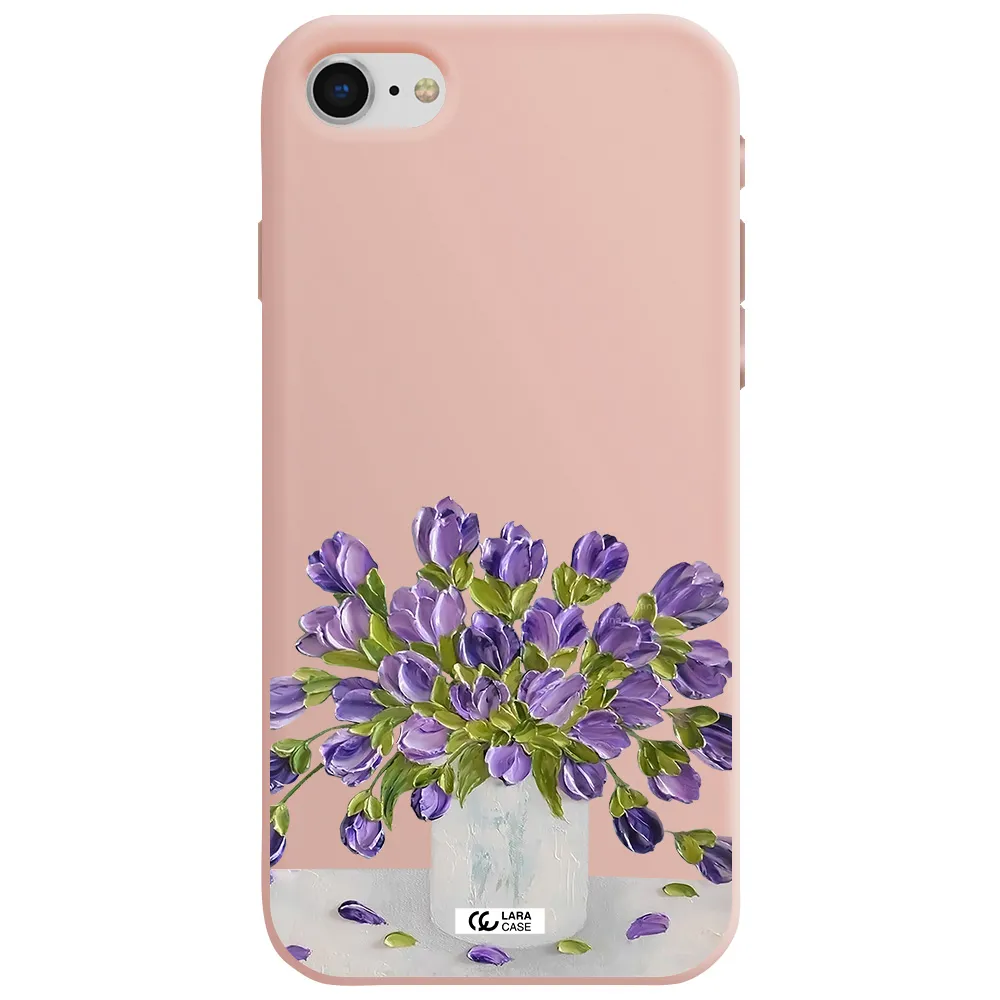 a bunch of purple flowers Apple iPhone se 2020 Silicone pastel pink Case