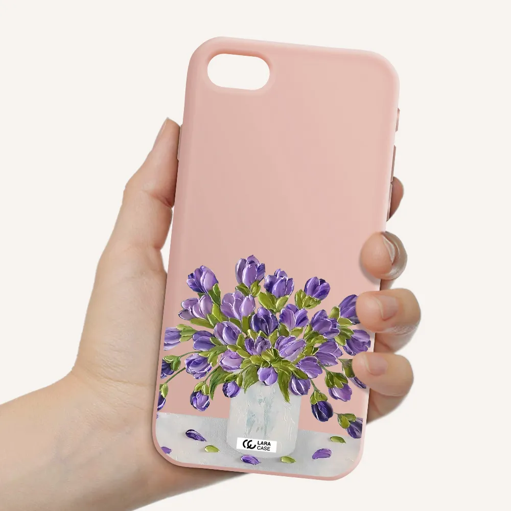 a bunch of purple flowers Apple iPhone se 2020 Silicone pastel pink Case