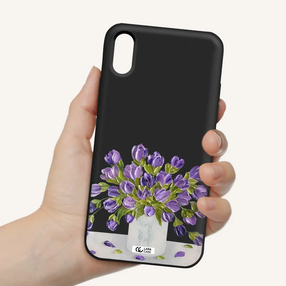 a bunch of purple flowers Apple iPhone X Silicone black Case