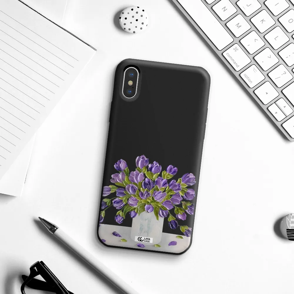 a bunch of purple flowers Apple iPhone X Silicone black Case