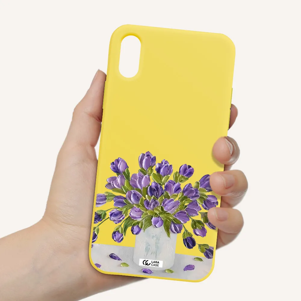 a bunch of purple flowers Apple iPhone X Silicone canary yellow Case