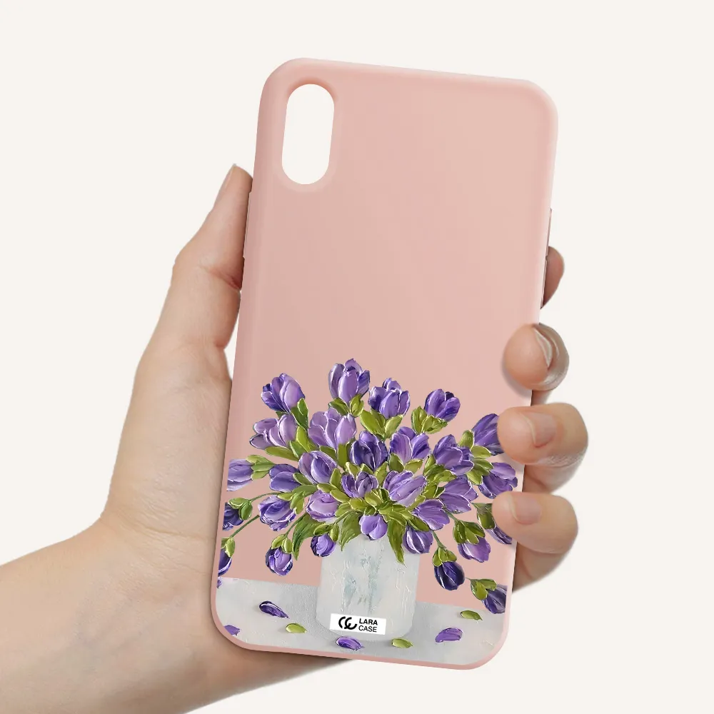 a bunch of purple flowers Apple iPhone X Silicone pastel pink Case