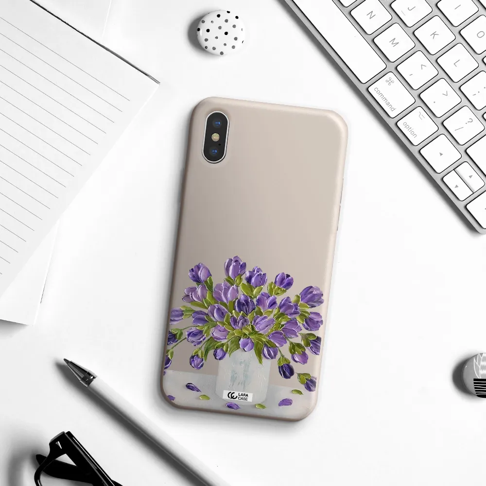 a bunch of purple flowers Apple iPhone X Silicone Stone Case