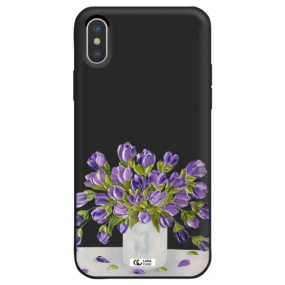 a bunch of purple flowers Apple iPhone XS Silicone black Case