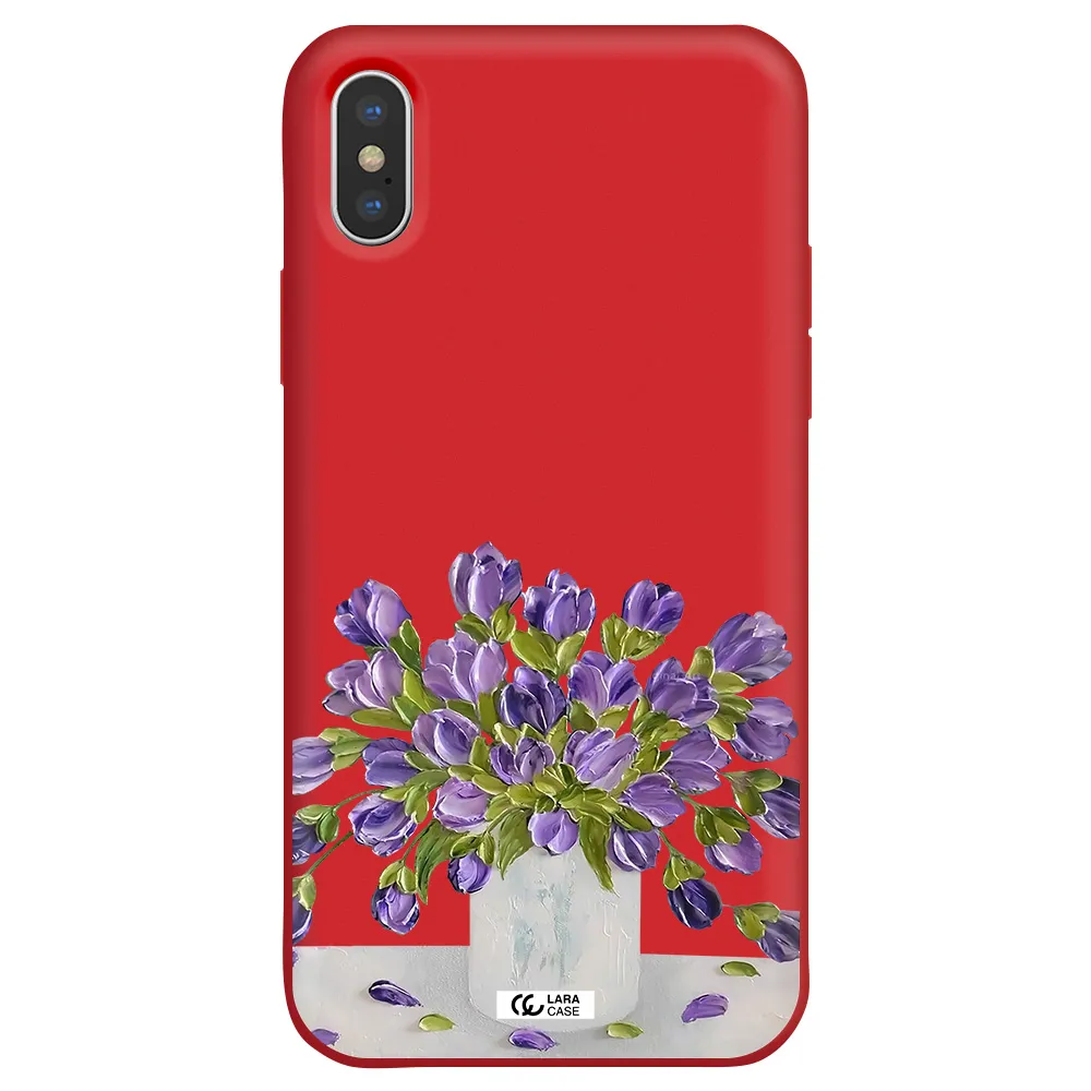a bunch of purple flowers Apple iPhone XS Silicone Imperial Red Case