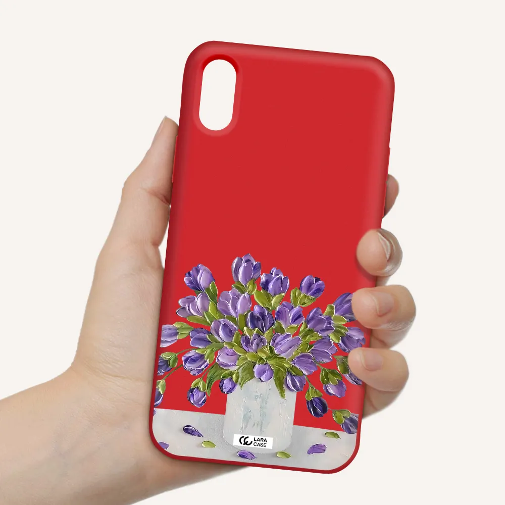 a bunch of purple flowers Apple iPhone XS Silicone Imperial Red Case