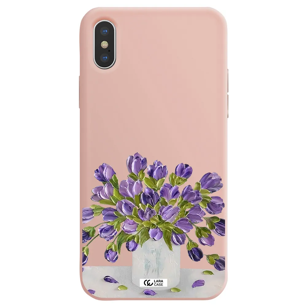 a bunch of purple flowers Apple iPhone XS Silicone pastel pink Case