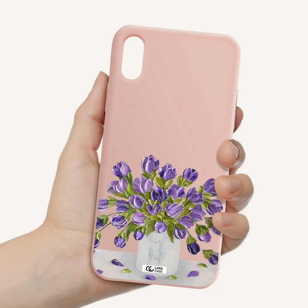 a bunch of purple flowers Apple iPhone XS Silicone pastel pink Case