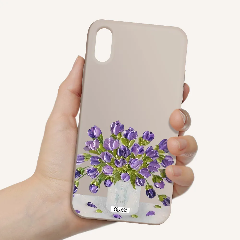 a bunch of purple flowers Apple iPhone XS Silicone Stone Case