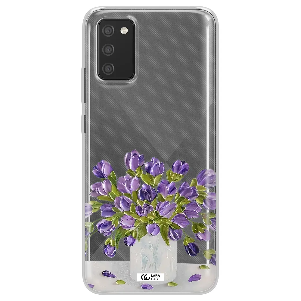 a bunch of purple flowers Samsung A02S Clear TPU Case