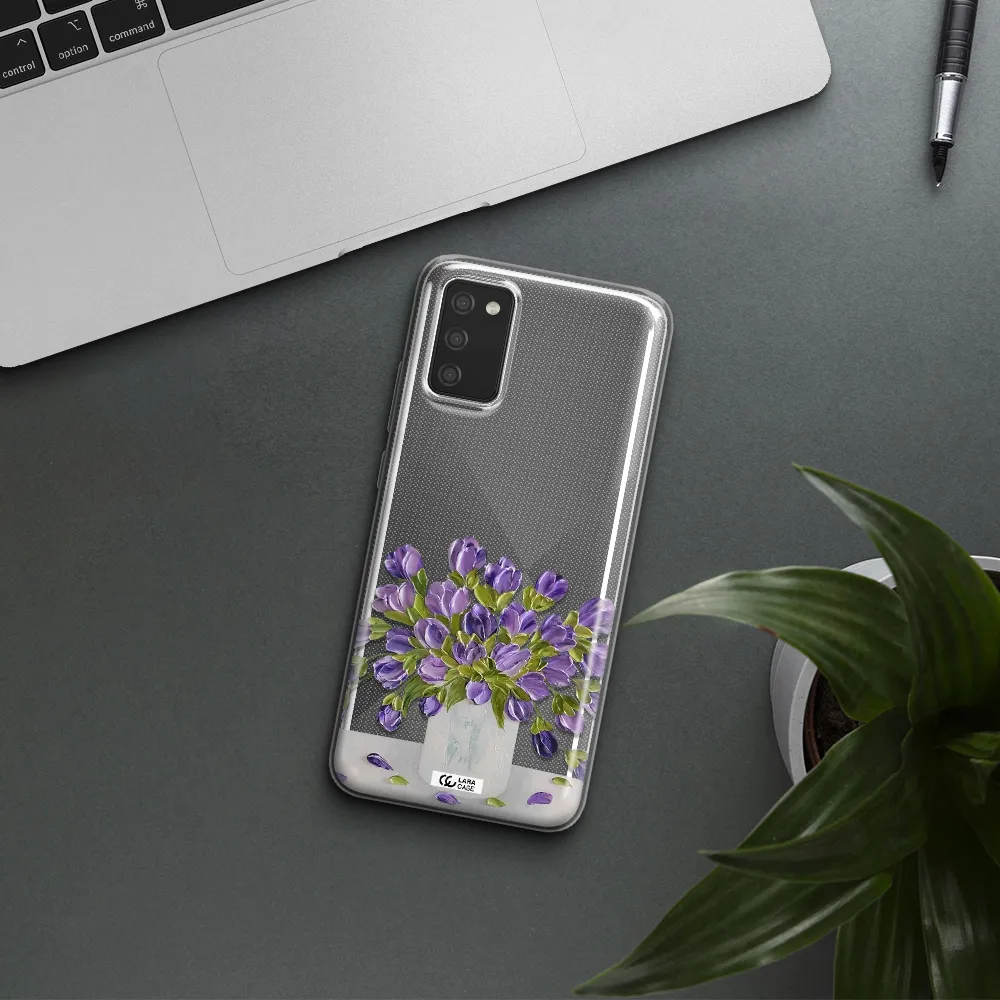 a bunch of purple flowers Samsung A02S Clear TPU Case