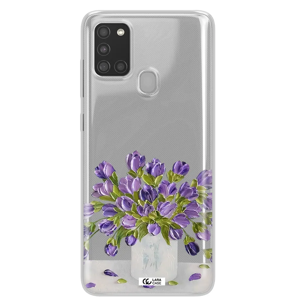 a bunch of purple flowers Samsung A21S Clear TPU Case