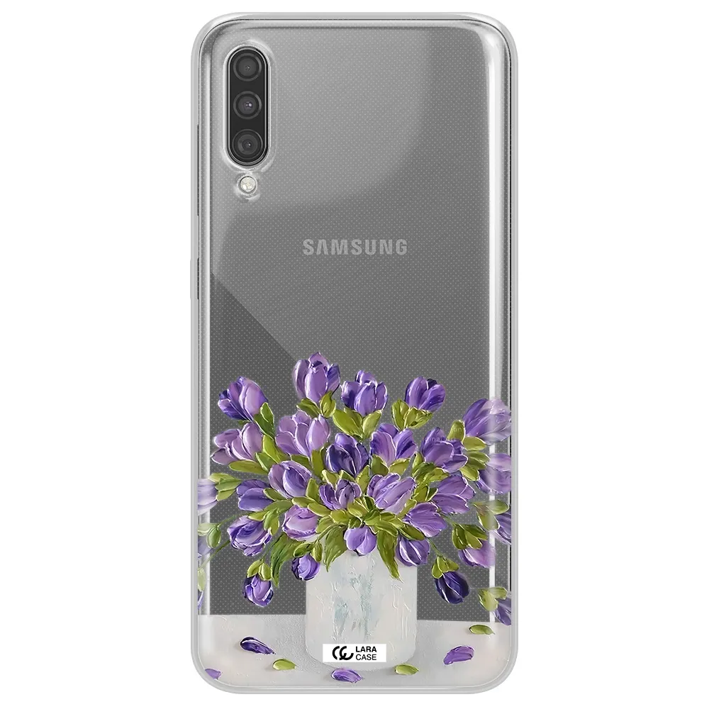 a bunch of purple flowers Samsung A30S Clear TPU Case
