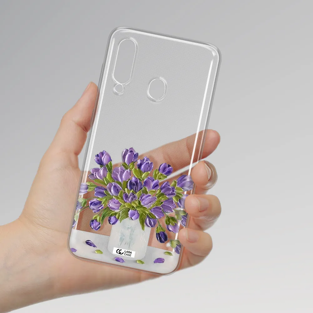 a bunch of purple flowers Samsung A60 Clear TPU Case