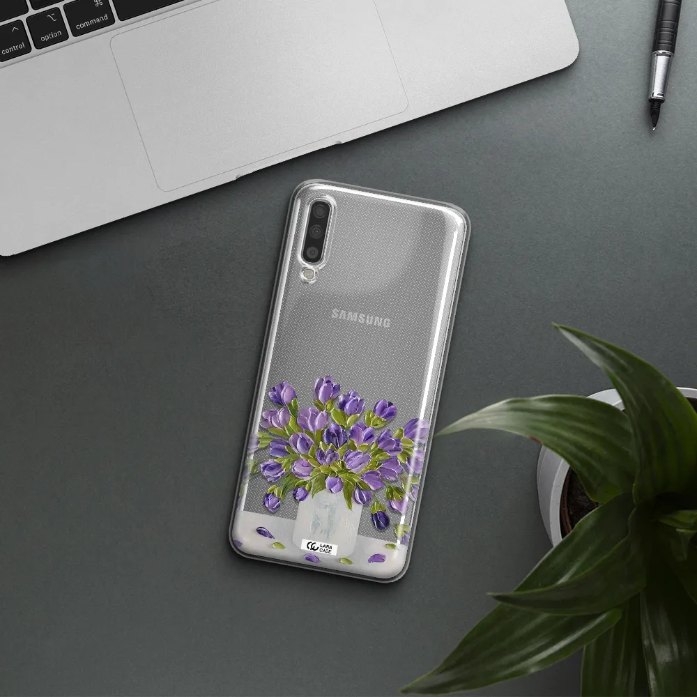a bunch of purple flowers Samsung A70 Clear TPU Case
