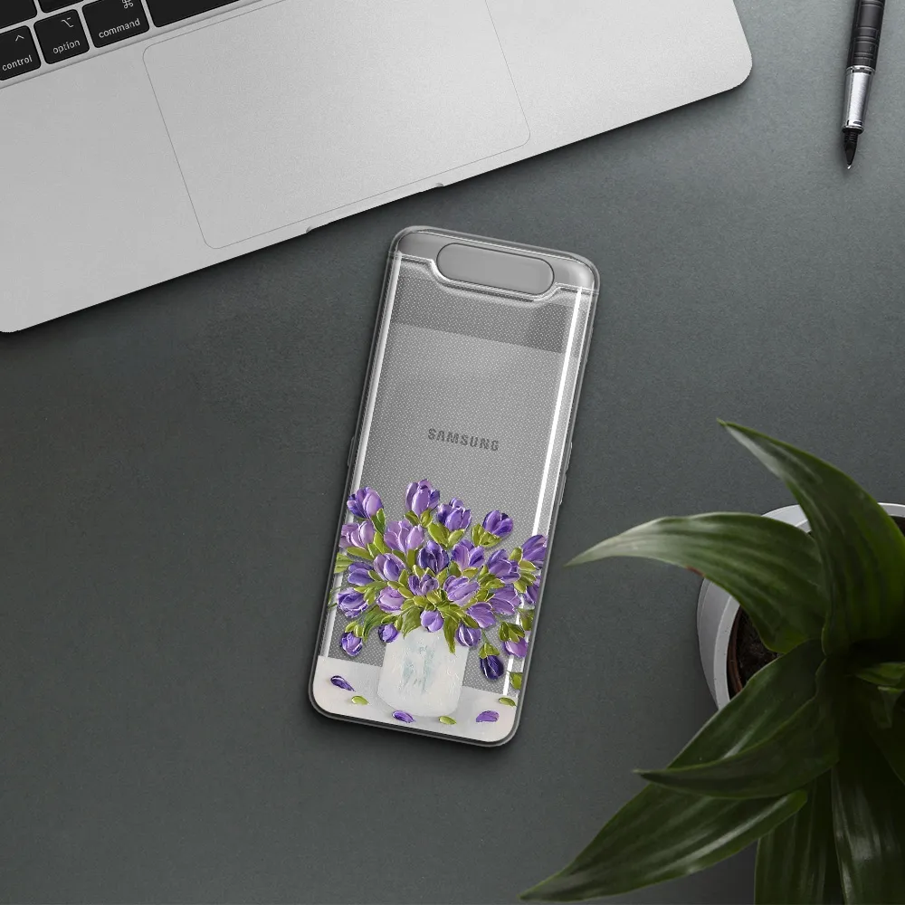a bunch of purple flowers Samsung A80 Clear TPU Case