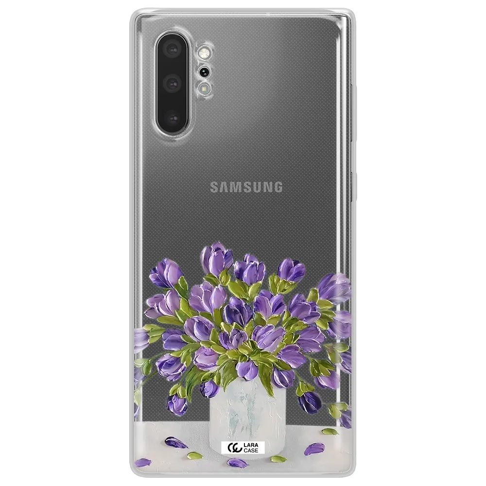 a bunch of purple flowers Samsung Note 10 Plus Clear TPU Case
