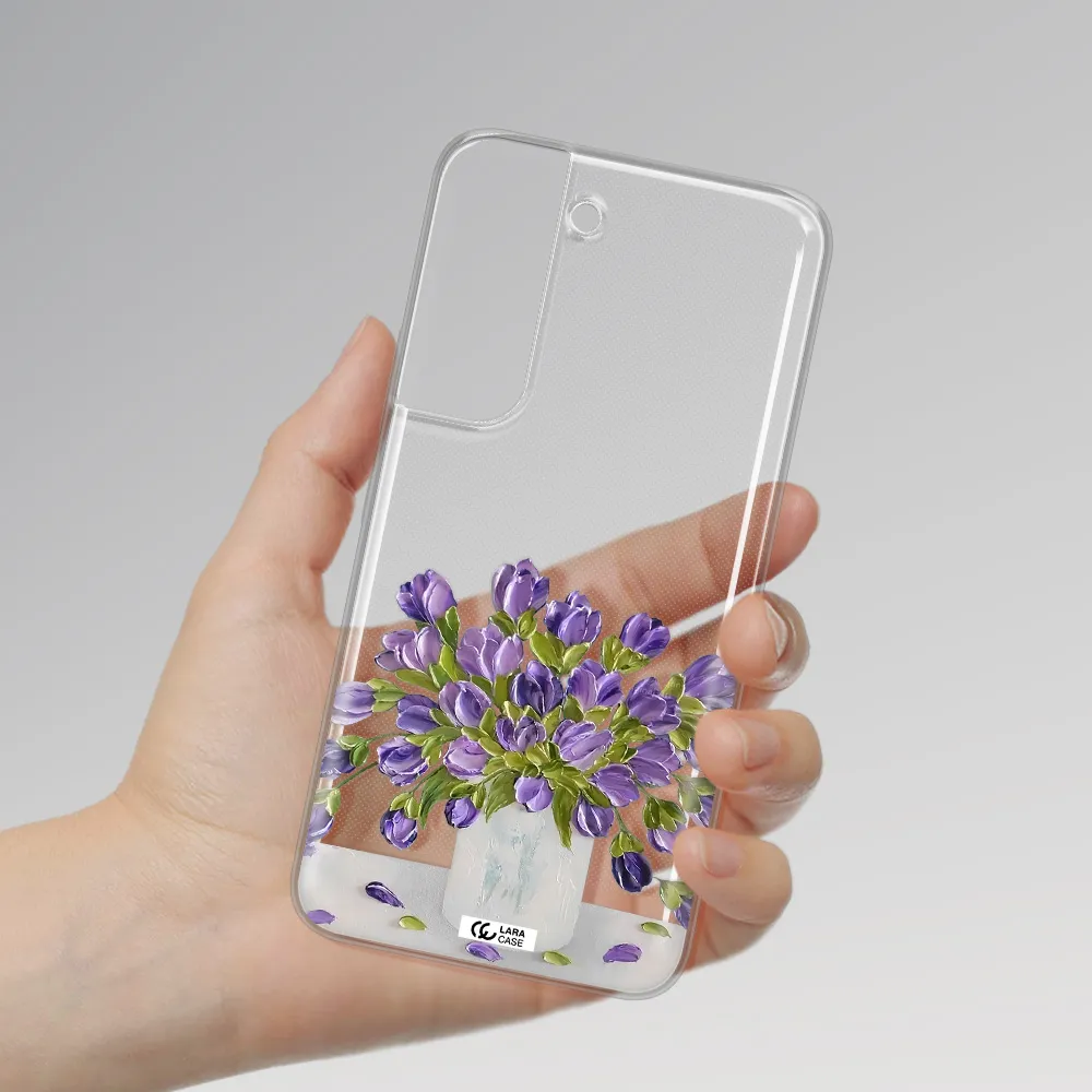 a bunch of purple flowers Samsung S 22 Plus Clear TPU Case