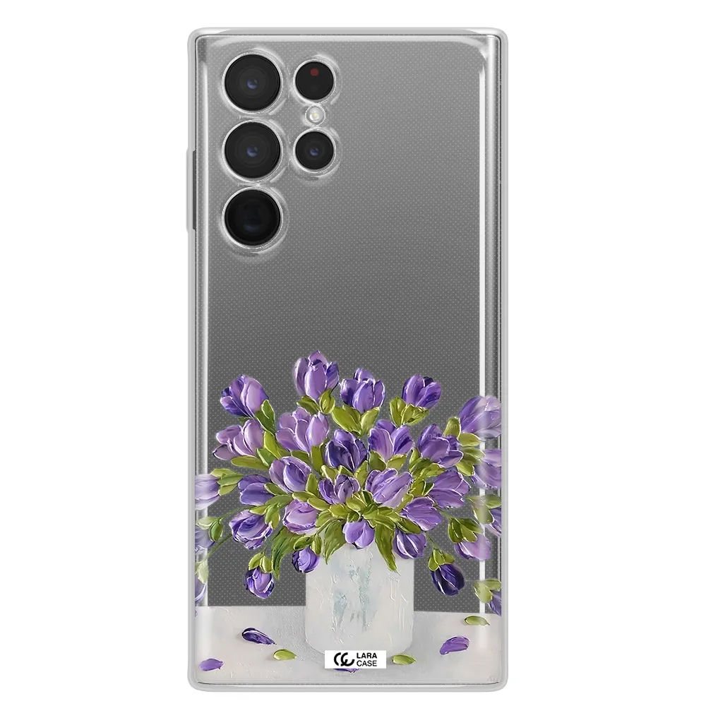 a bunch of purple flowers Samsung S 22 Ultra Clear TPU Case
