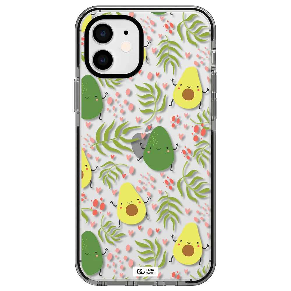 a pattern of avocado and leaves Apple iPhone 11 impact black border Case