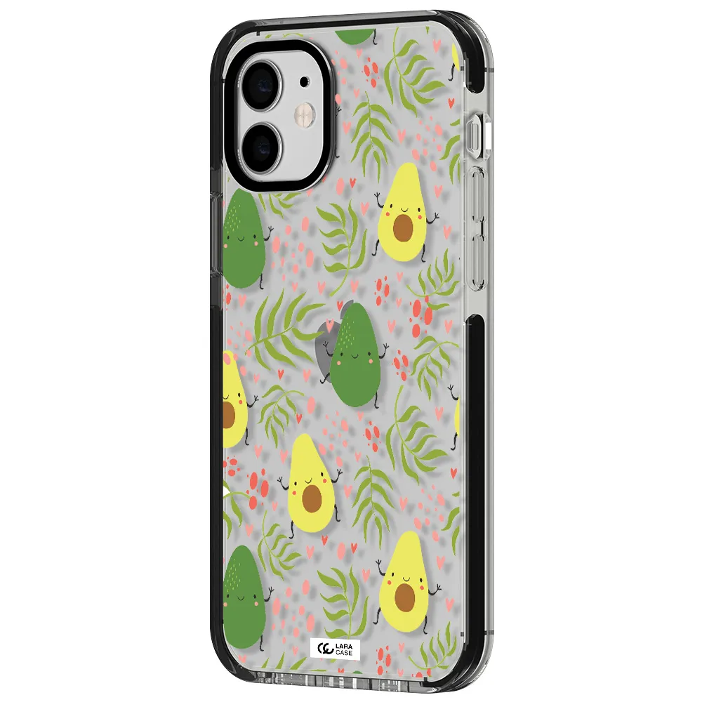 a pattern of avocado and leaves Apple iPhone 11 impact black border Case
