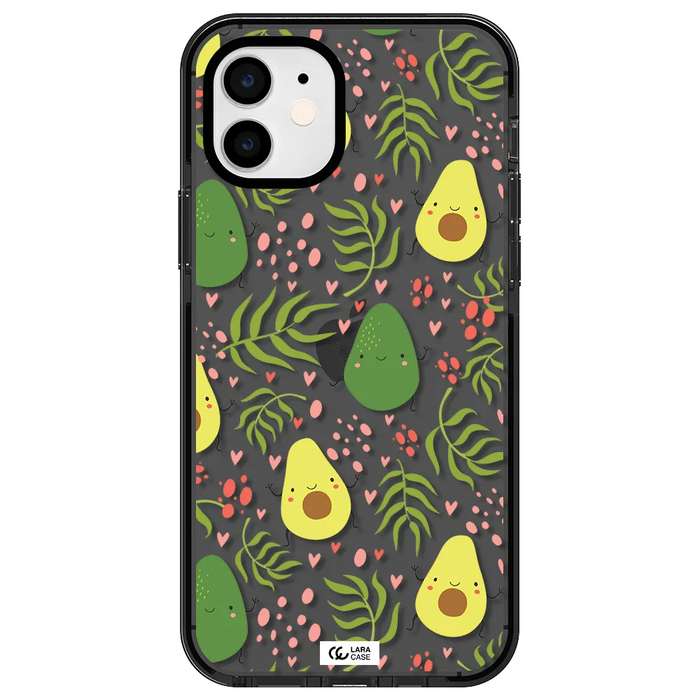 a pattern of avocado and leaves Apple iPhone 11 impact Smoke Black Case