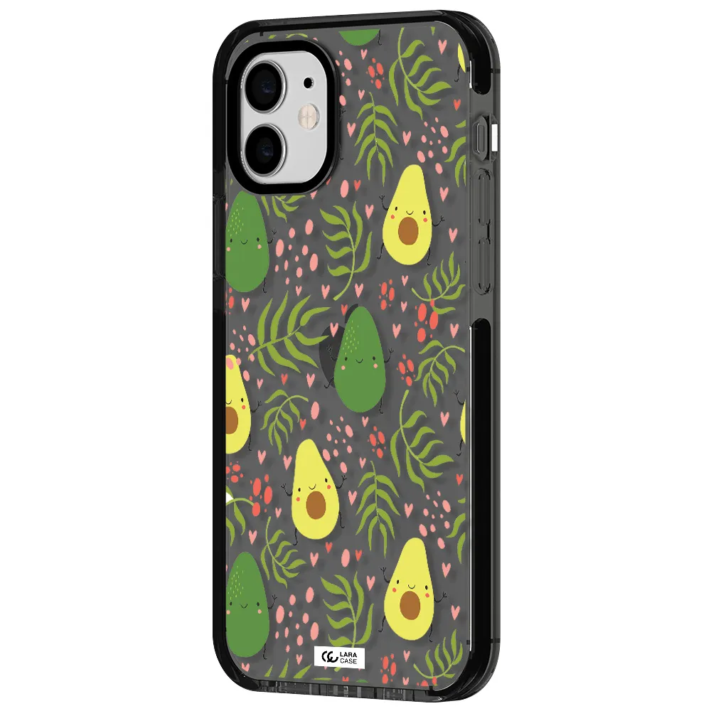 a pattern of avocado and leaves Apple iPhone 11 impact Smoke Black Case