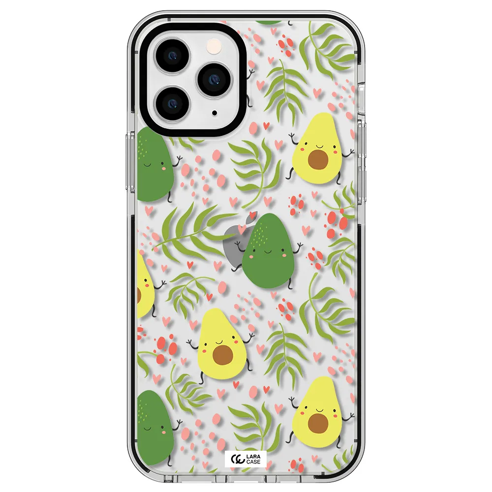 a pattern of avocado and leaves Apple iPhone 11 pro impact black border Case