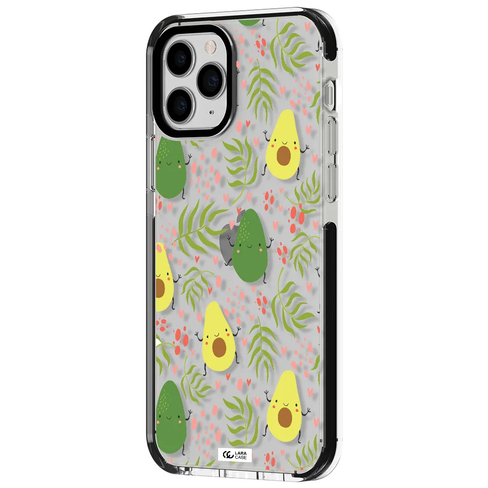 a pattern of avocado and leaves Apple iPhone 11 pro impact black border Case