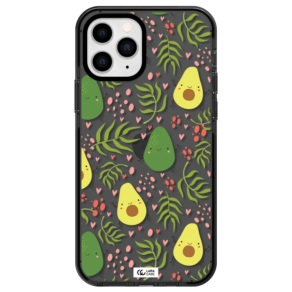 a pattern of avocado and leaves Apple iPhone 11 pro impact Smoke Black Case