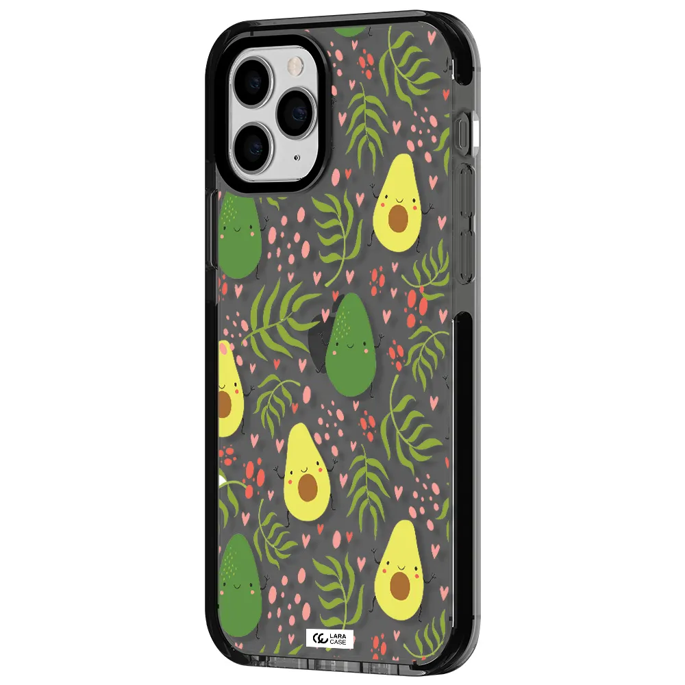a pattern of avocado and leaves Apple iPhone 11 pro impact Smoke Black Case