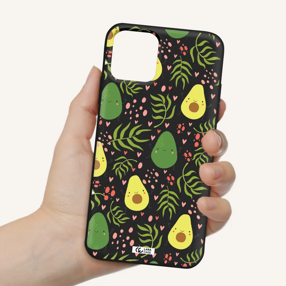 a pattern of avocado and leaves Apple iPhone 11 pro max Silicone black Case