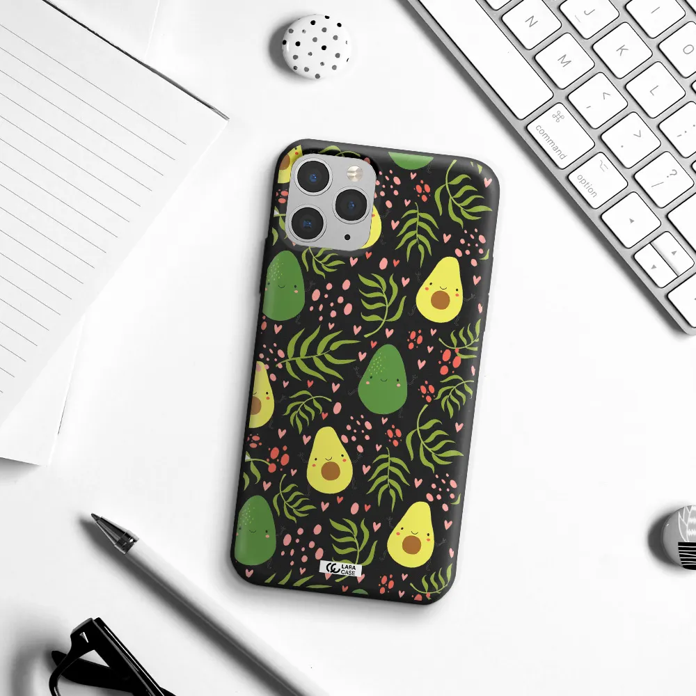 a pattern of avocado and leaves Apple iPhone 11 pro max Silicone black Case