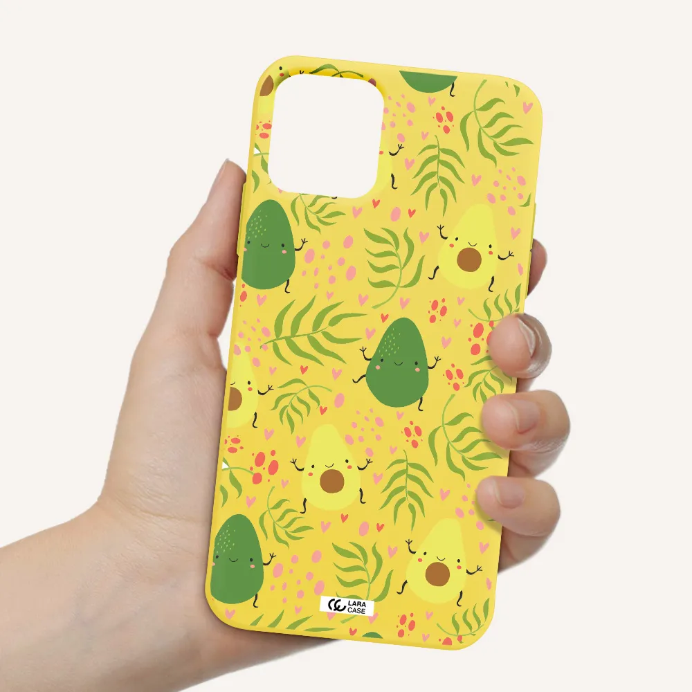 a pattern of avocado and leaves Apple iPhone 11 pro max Silicone canary yellow Case